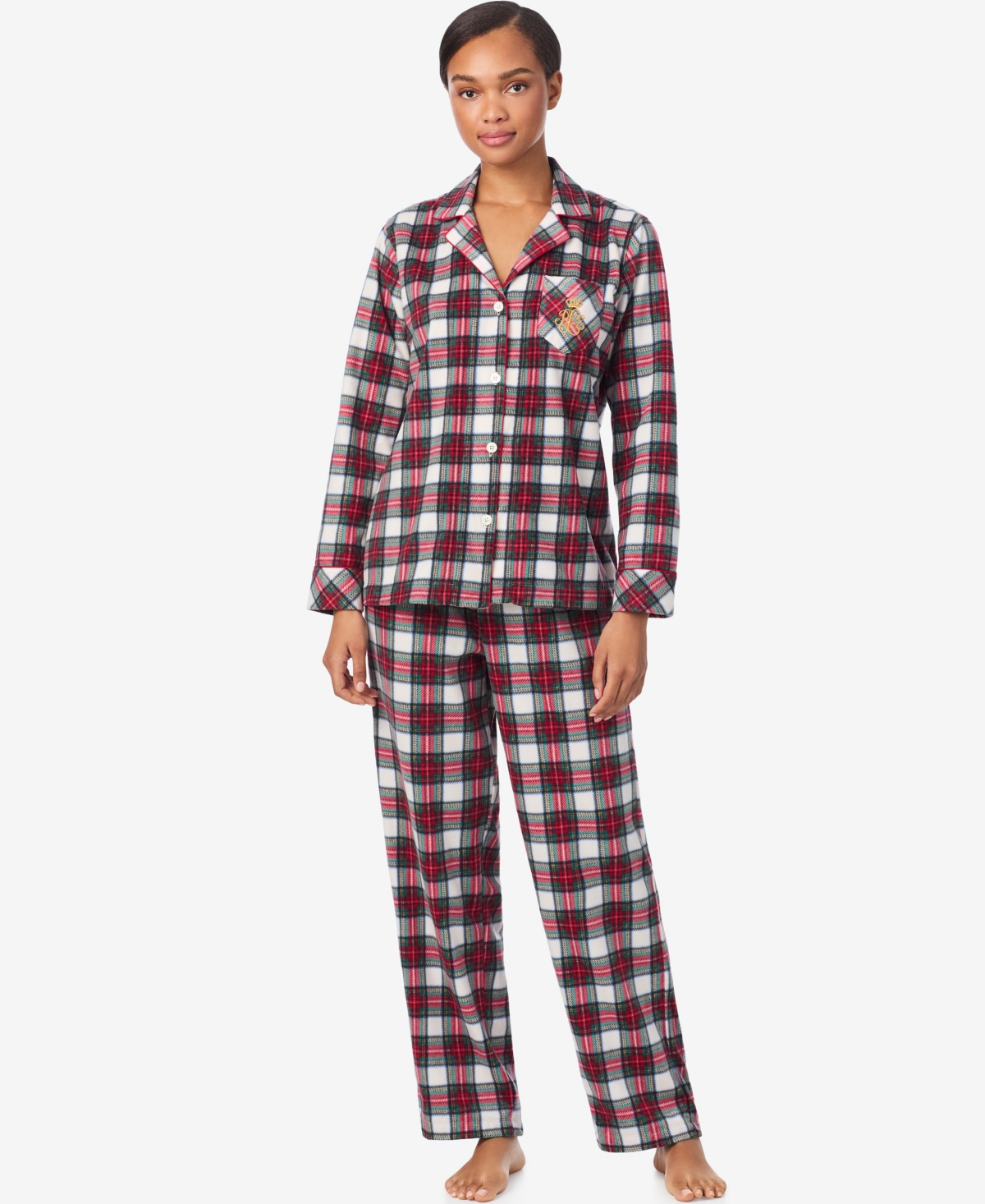 Ralph Lauren Women's Long Sleeves Notch Collar Pajama Set In Multi