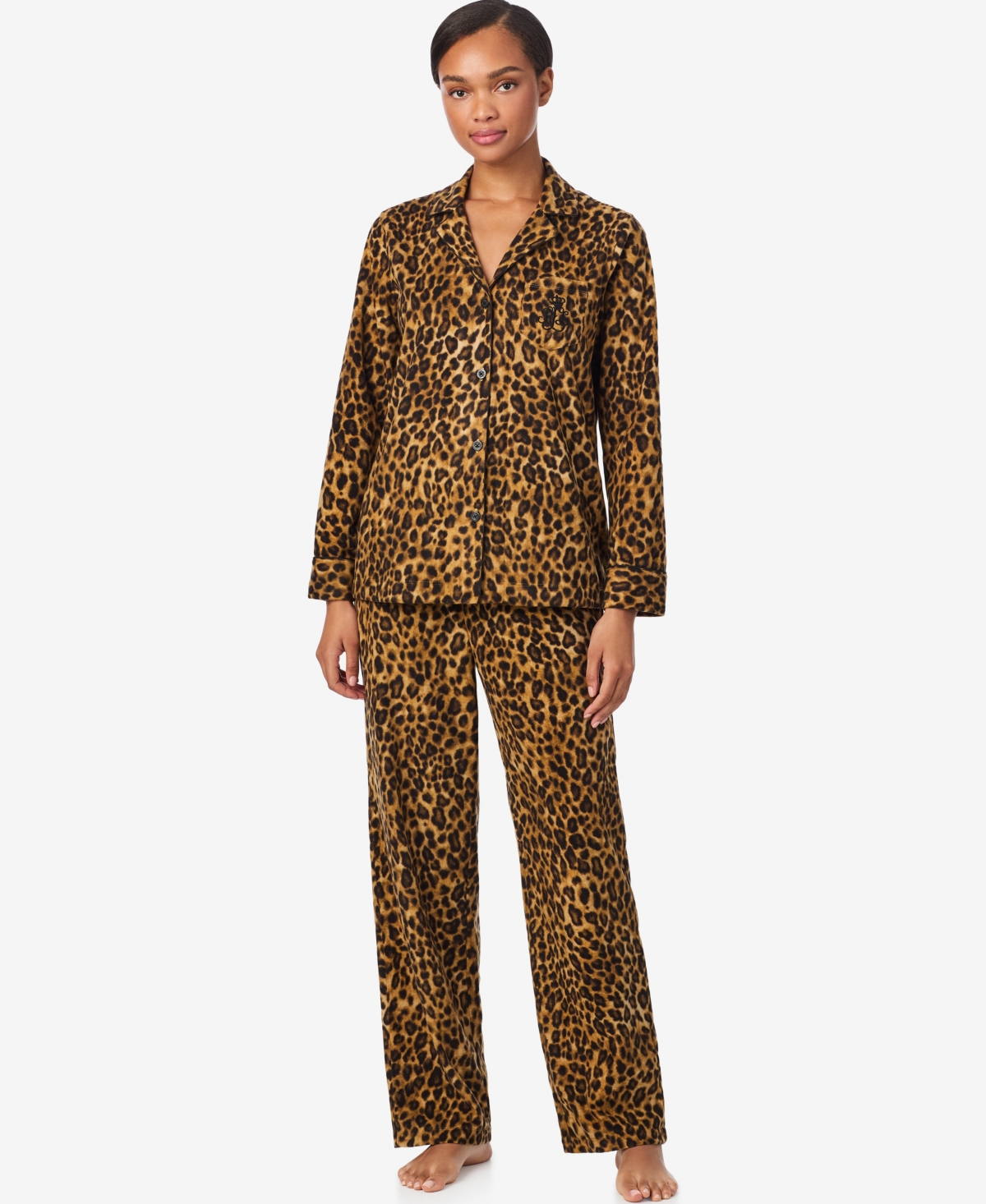 Ralph Lauren Leopard-paisley Sateen Sleep Set In Brown