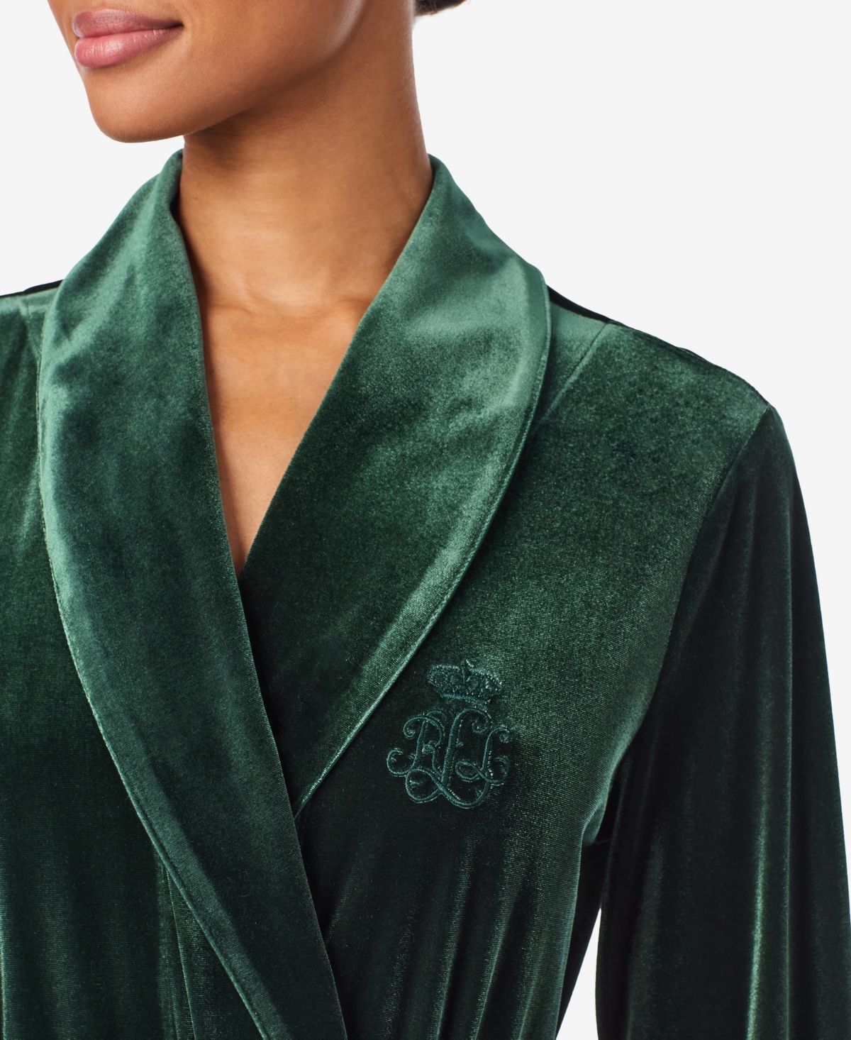 Ralph Lauren Velvet Long Shawl-collar Robe In Green