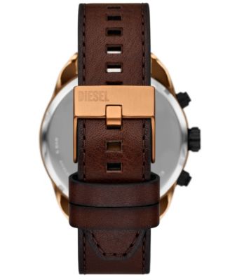 Men's Spiked Quartz Chronograph Brown Leather Watch, 49mm