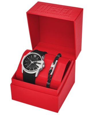 Men's Master Chief Quartz Three-Hand Date Black Silicone Watch Gift Set, 43mm