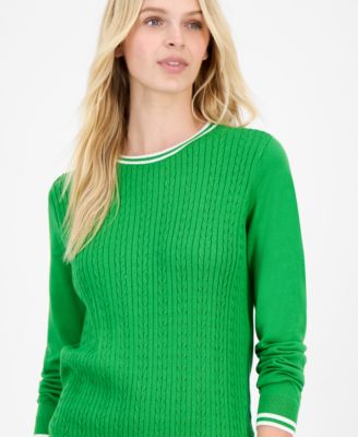 Women's Cotton Cable Knit Crewneck Sweater