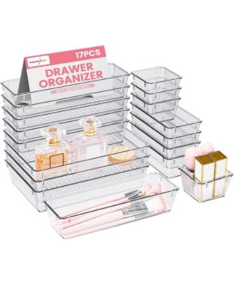Makeup Drawer Trays 4-Type Clear Drawer Organizers with Silicone Pads