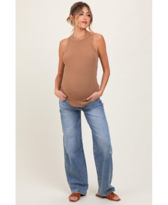 Maternity Blue Distressed Vintage Wash Wide Leg Jeans