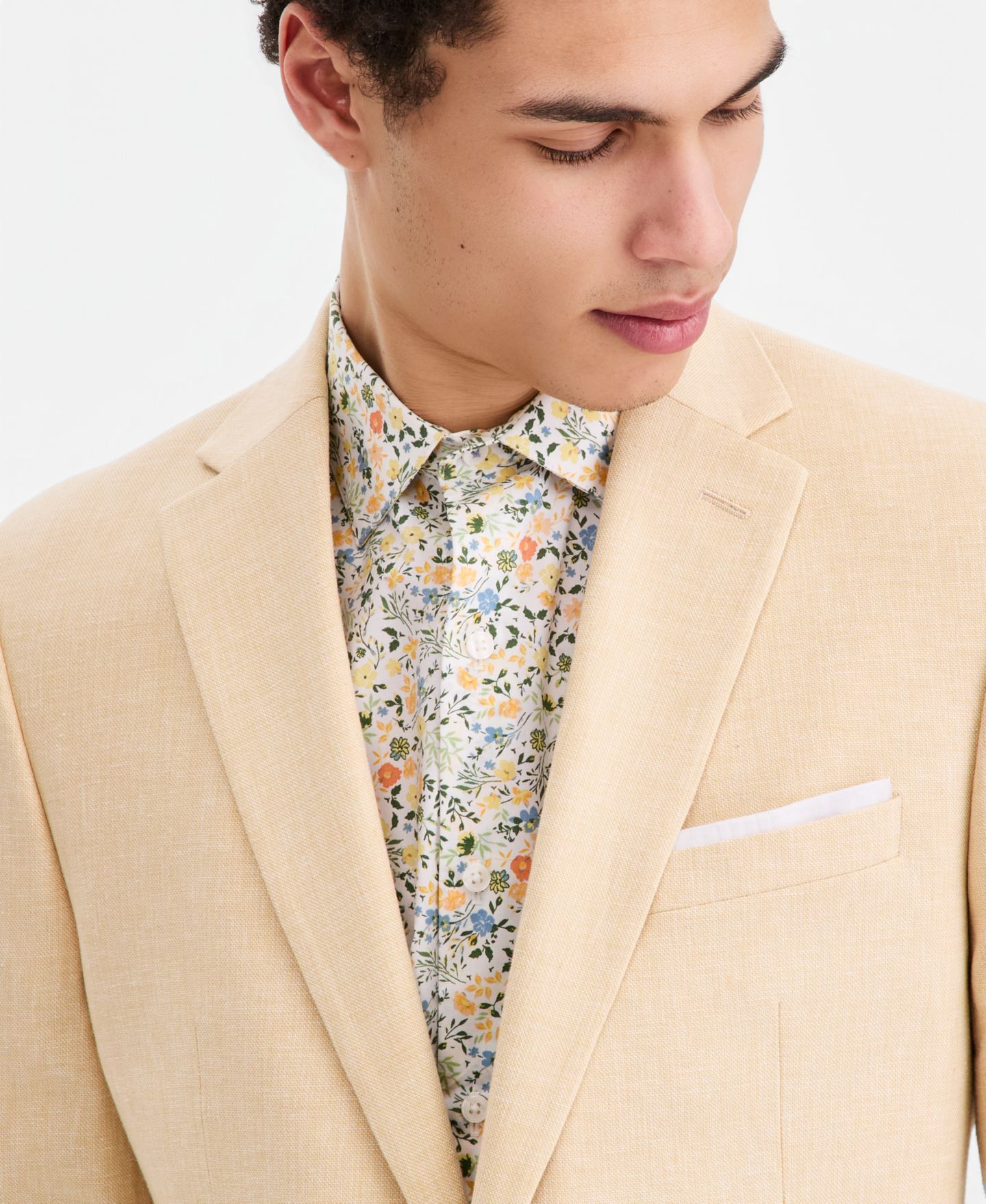 Мужские куртки Bar III Slim-Fit Linen-Blend Suit Separates, цвет: Сливочный жёлтый — фото 2