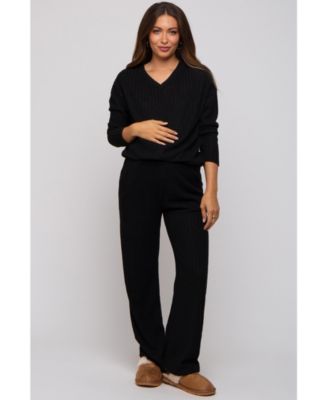 Maternity Black Ribbed Soft Knit Long Sleeve Pajama Set
