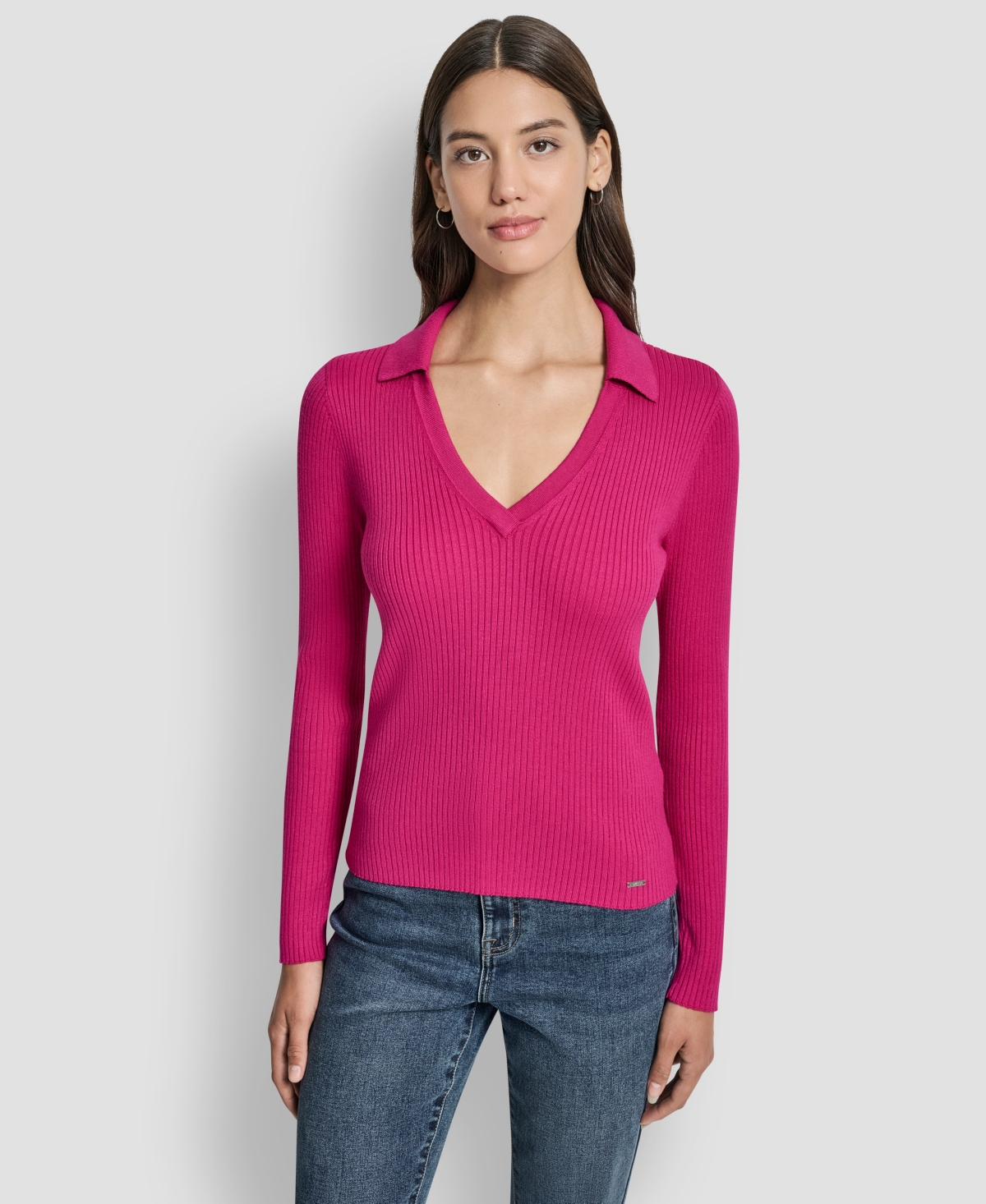 Dkny Jeans Women's Ribbed Long Sleeve Sweater In Pink