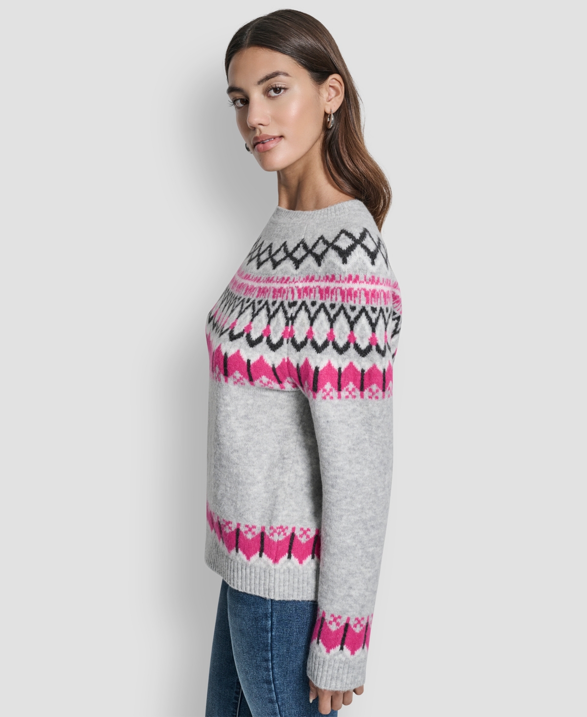 Dkny Jeans Women's Fair Isle Crewneck Raglan Sweater In White