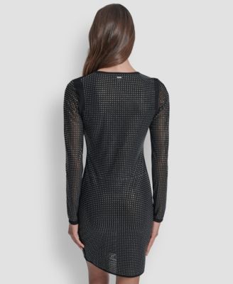 Women's Dome Studs Mesh Long Sleeve Dress