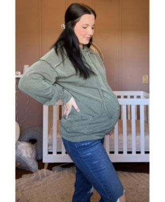 Maternity Charcoal Ribbed Front Pocket Drawstring Hoodie