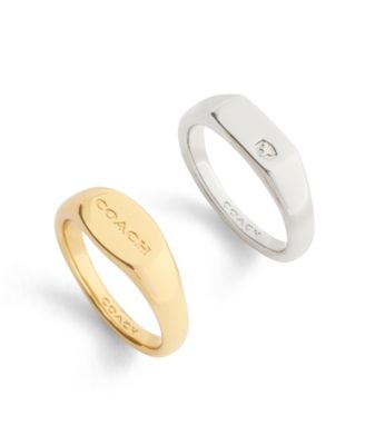 Two Tone Signature Signet Duo Ring Set