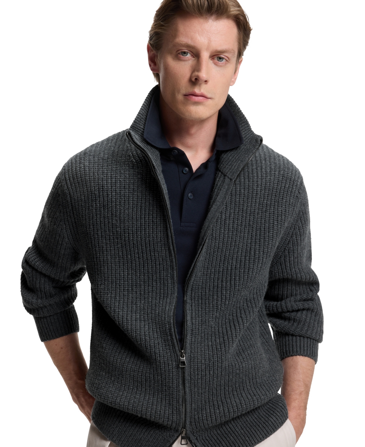 Hugo Boss Boss By  Men's Beckham X Boss Wool Cashmere Zip-up Cardigan In Gray
