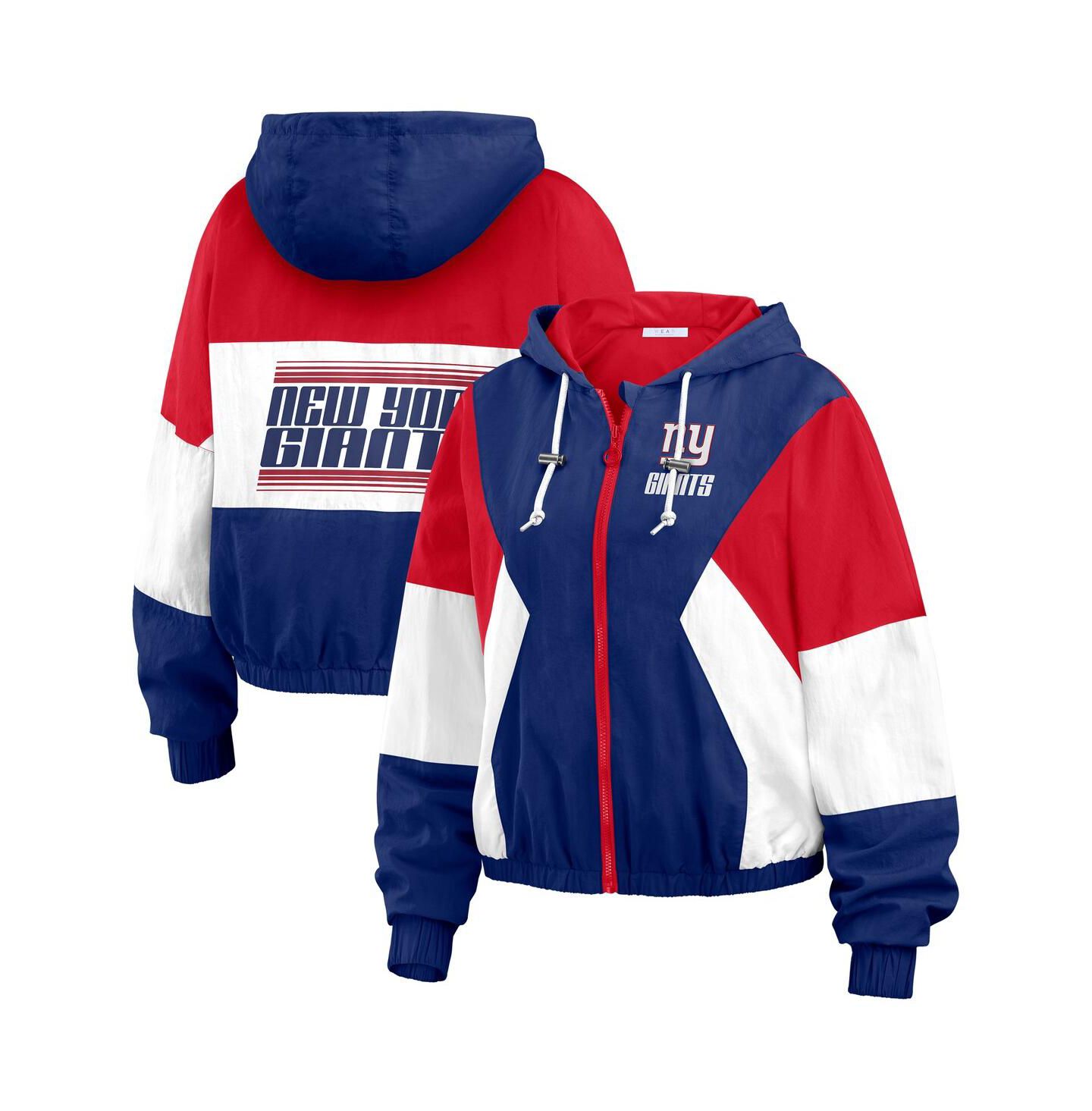 Женская куртка WEAR by Erin Andrews Royal/Red New York Giants Plus Size Color Block Full-Zip Windbreaker — фото 1