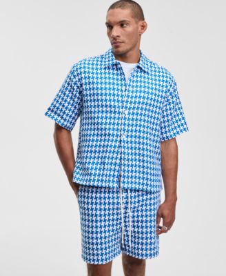 Mode of One - Men's Relaxed Fit Short Sleeve Yarn-Dyed Geo Button-Front Shirt
