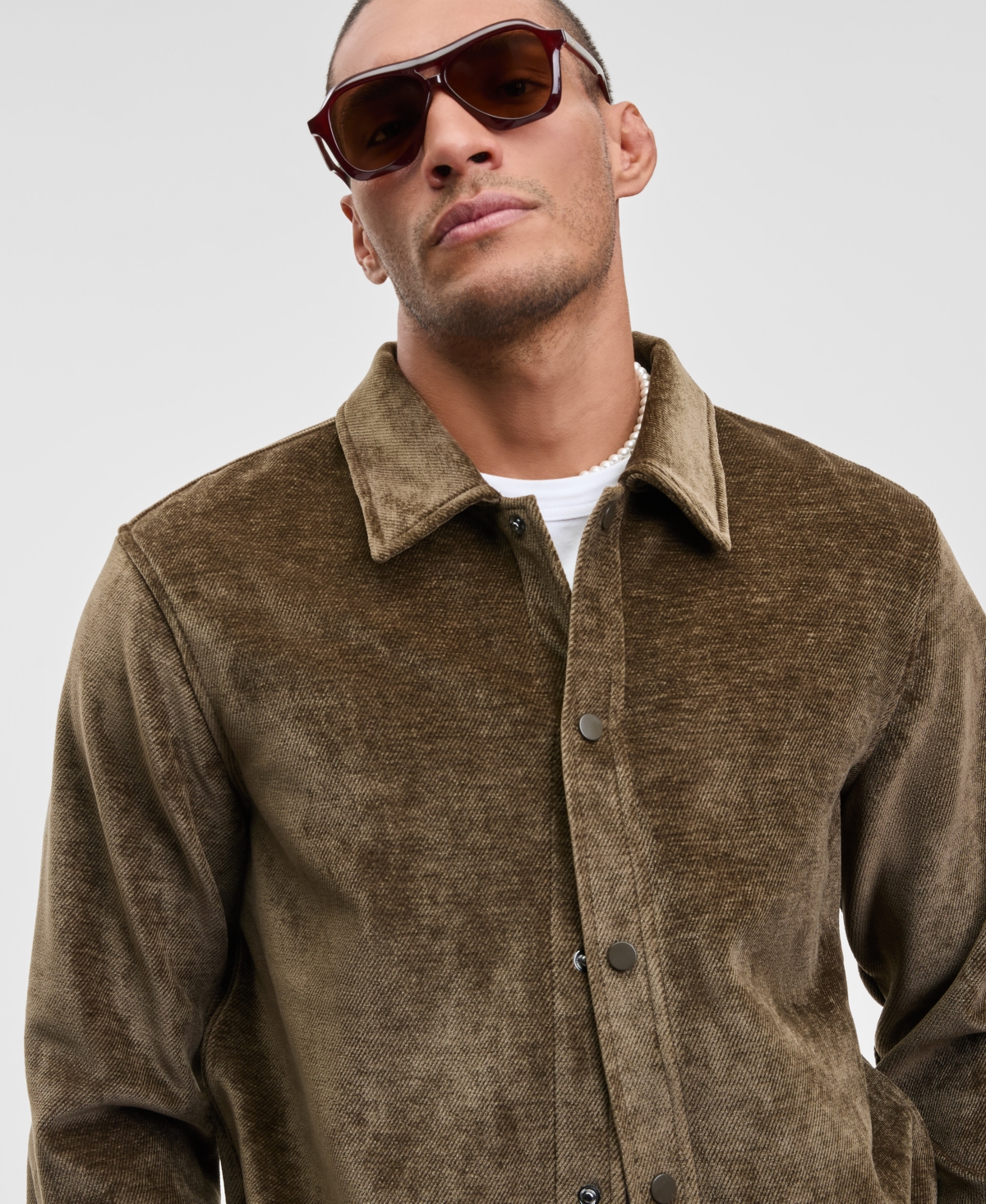 Mode of One Men's Relaxed Fit Snap Front Soft Overshirt, Macy's Exclusive