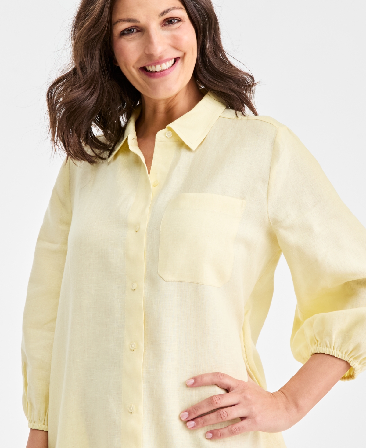 Charter Club Women's 100% Linen Flounce Shirtdress, Created For Macy's In Yellow