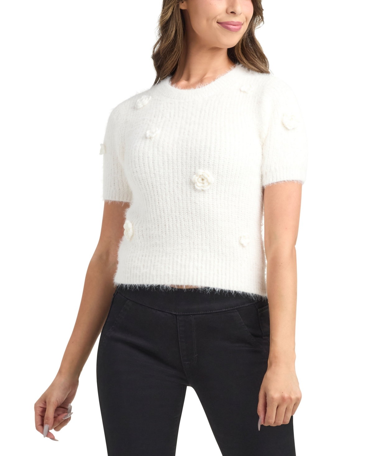Bcx Women's Short Sleeve Crew Neck Sweater In White