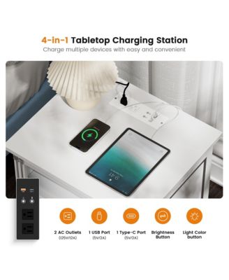Nightstand with Charging Station, 3-Color LED Lights and 2 Drawers