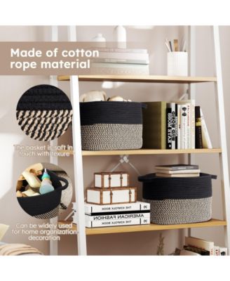 Woven Cotton Rope Storage Baskets with Handles, Decorative Set of 3