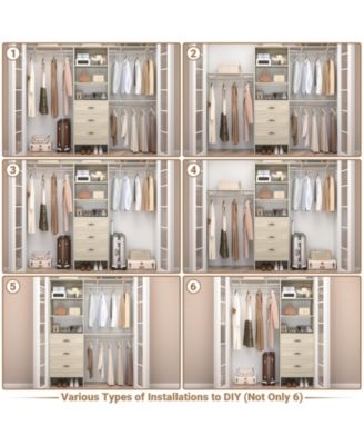 8-Foot Walk-In Closet Organizer with 3 Shelving Towers, Heavy-Duty Clothes Rack and 3 Drawers