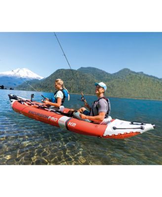 Excursion Pro Inflatable 2 Person Vinyl Kayak with 2 Oars and Pump, Red
