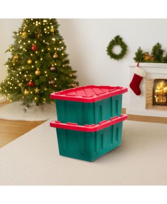 Durabilt 15 Gallon Heavy Duty Holiday Storage Tote, Green/Red (2 Pack