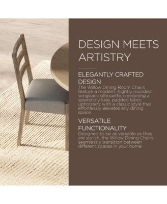 Willow Rustic Dining Chair, Grey with Slate Linen Fabric, Set of 2