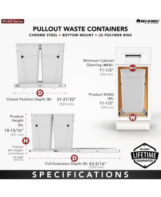 Double Pullout Trash Can 27 qt. for Kitchen, Black, RV-15KD-18C S