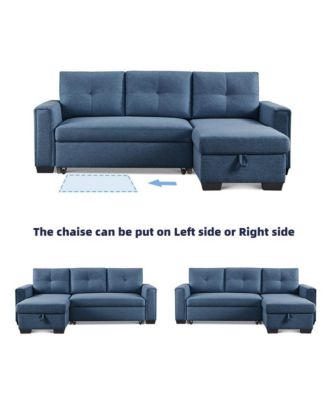 Tufted Sectional Chaise Sofa Sleeper with Storage in Blue