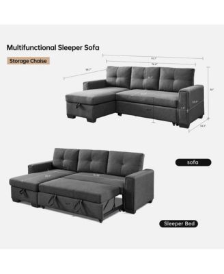 Tufted Sectional Chaise Sofa Sleeper with Storage in Dark Grey