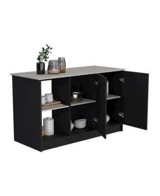 25.2 D x  59 W x  35.4 H Juniper Kitchen Island Black / Ibiza Marble MDF