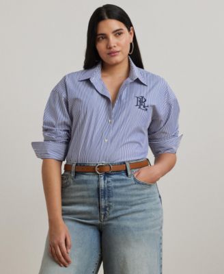 Plus Size Striped Stretch Cotton Shirt