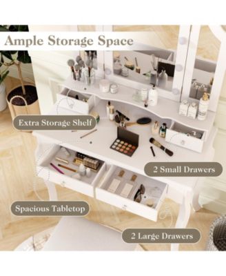 2Pc Lighted Mirror and Drawers Makeup Vanity Table Set