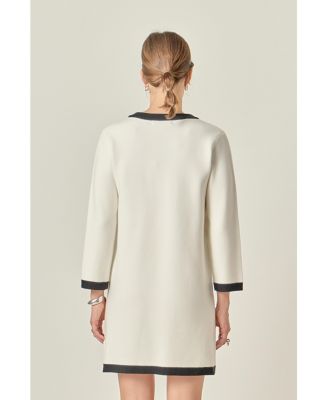 Women's White and Black Mini Knit Dress