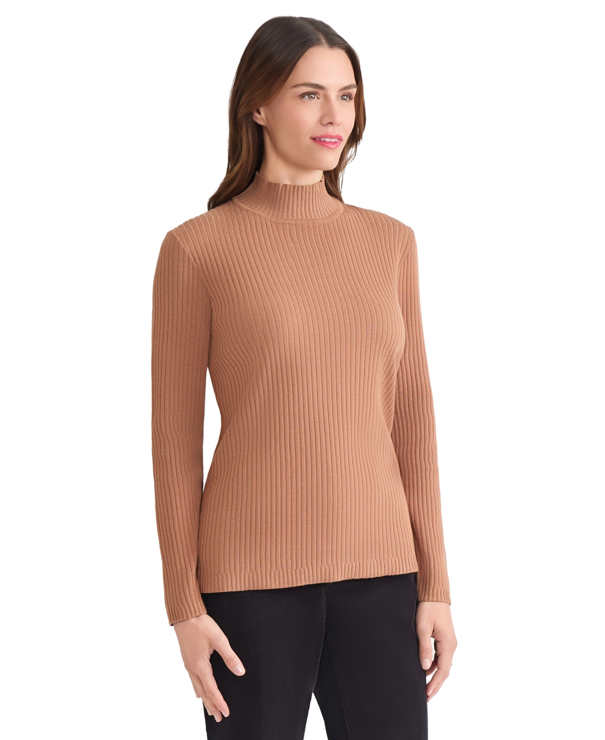 Jones New York Rib Short Sleeve Sweater In Brown