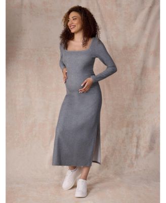 Maternity Square Neck Rib Knit Long Sleeve Bodycon Maxi Dress - Motherhood