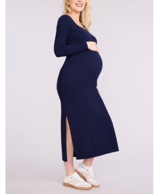 Maternity Square Neck Rib Knit Long Sleeve Bodycon Maxi Dress - Motherhood