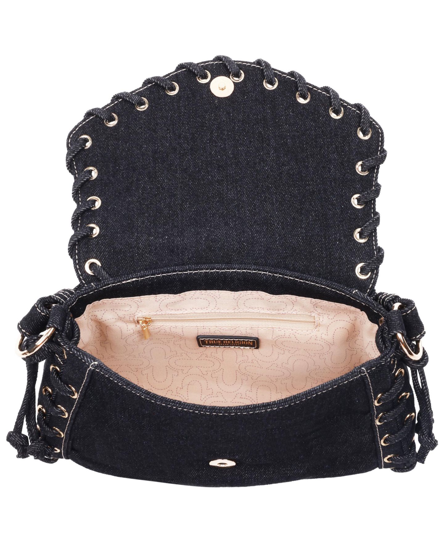 Женская сумка True Religion Studded Horseshoe Eyelet Denim Flap, цвет: Чёрный — фото 5