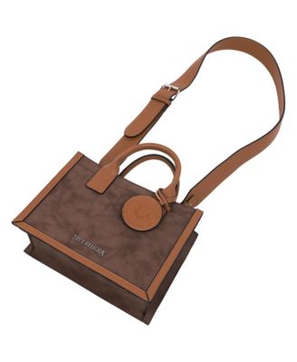 Suede PU Box Tote with Logo Tag