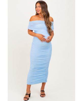 Maternity Lavender Ruched Mesh Foldover Off Shoulder Maxi Dress
