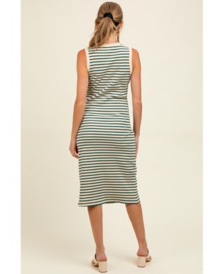 Maternity Deep Teal Striped Ribbed Knit Sleeveless Midi Dress