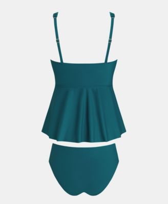 Women's V Wire Ruched Tummy Flowy Hem Tankini Sets