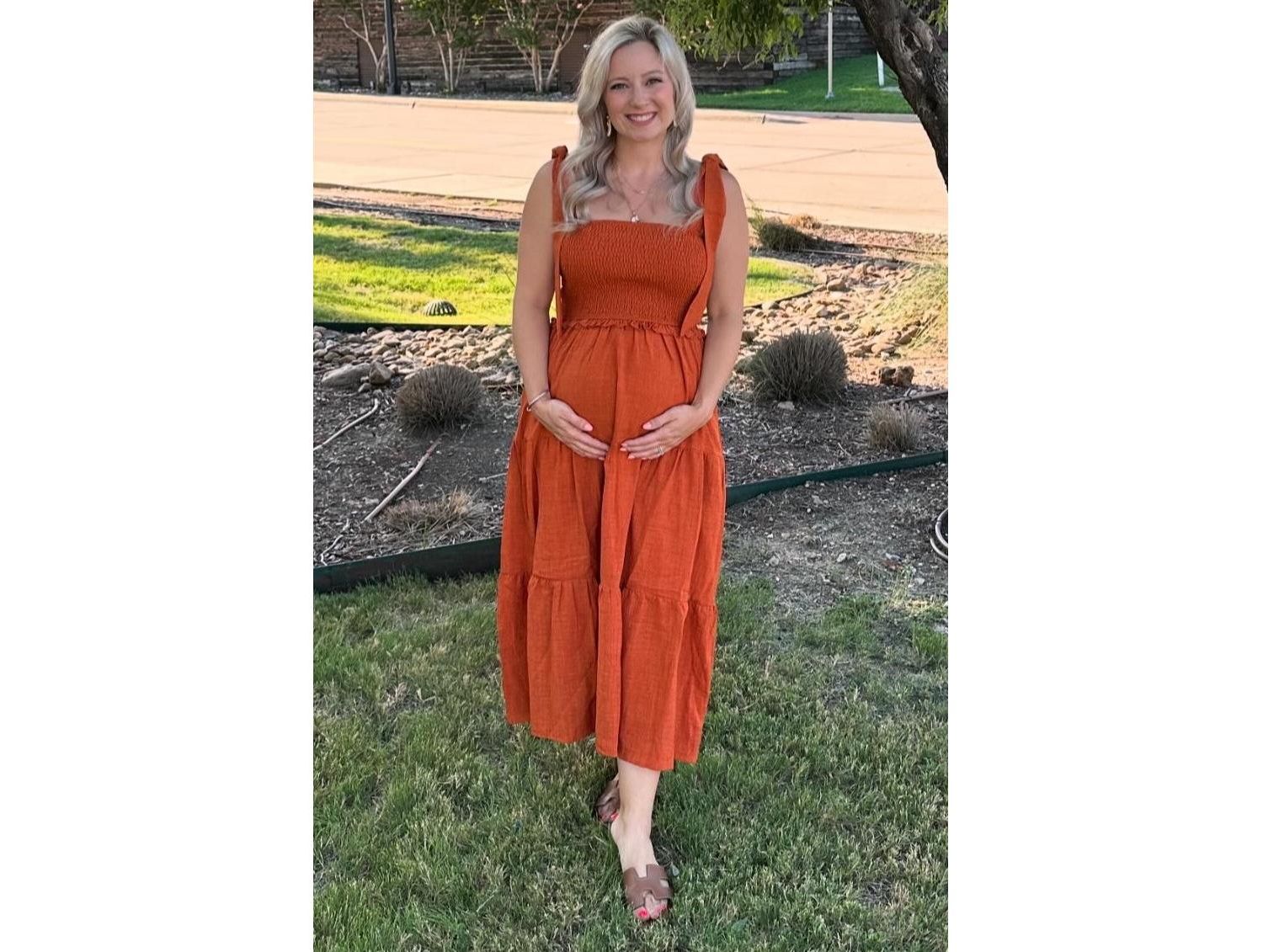 Women's Rust Bow Strap Tiered Midi Dress