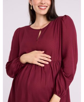Maternity Long Sleeve Empire Waist Keyhole Woven Blouse