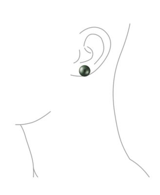 Classic Black Peacock Simulated Pearl Drop Ball Earrings Sterling Silver