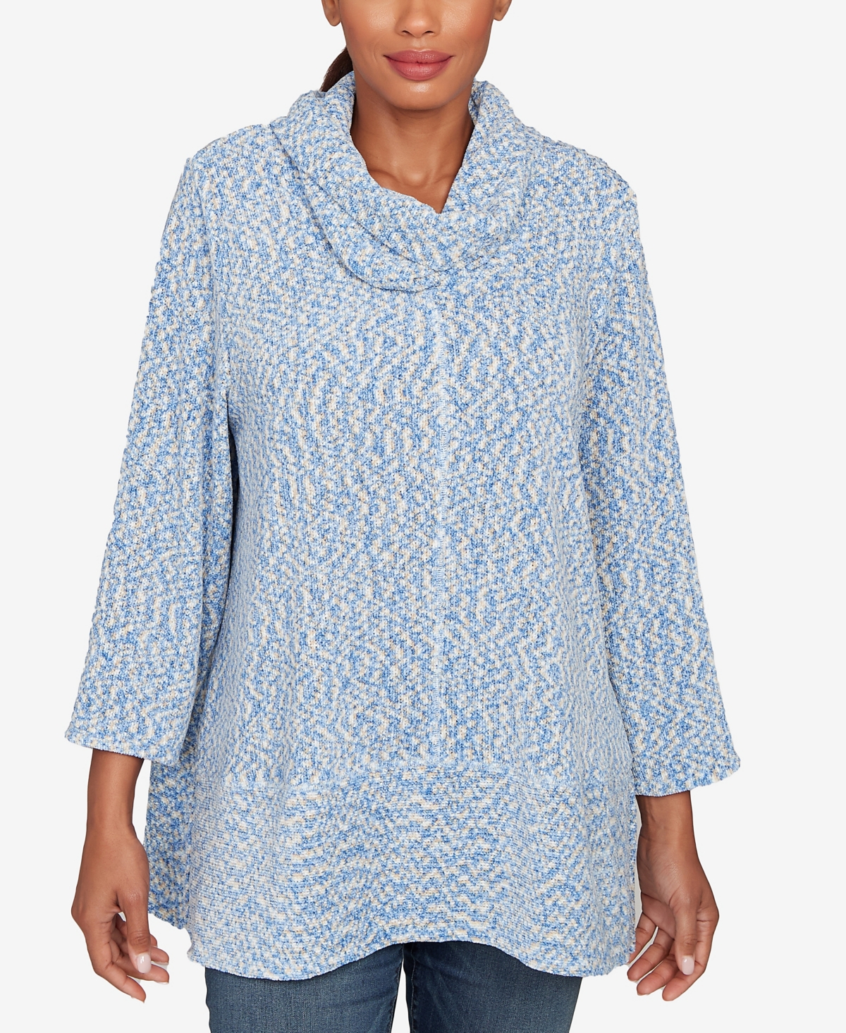 Ruby Rd. Petite Cowl Neck Space Dye Chenille Knit Top In Blue