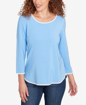 Petite Contrast Embroidered Solid Knit Top
