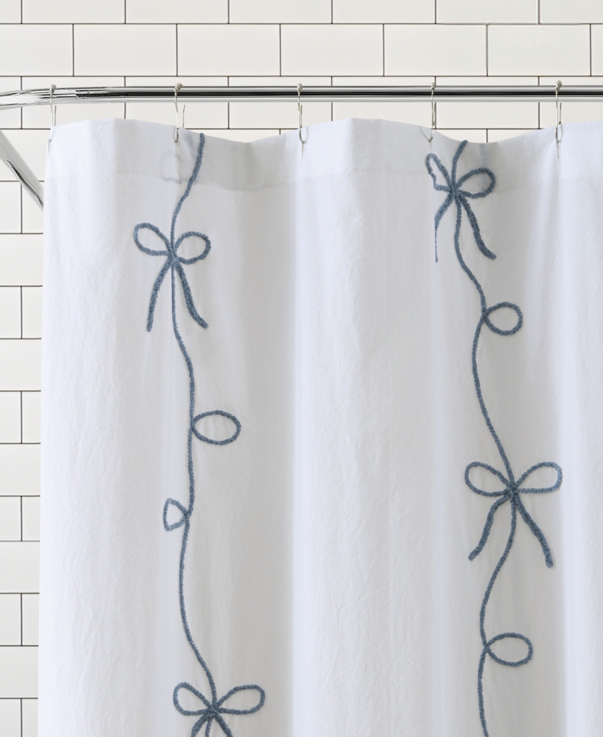 Peri Home Sasha Bows Shower Curtain, 72" X 72" In White
