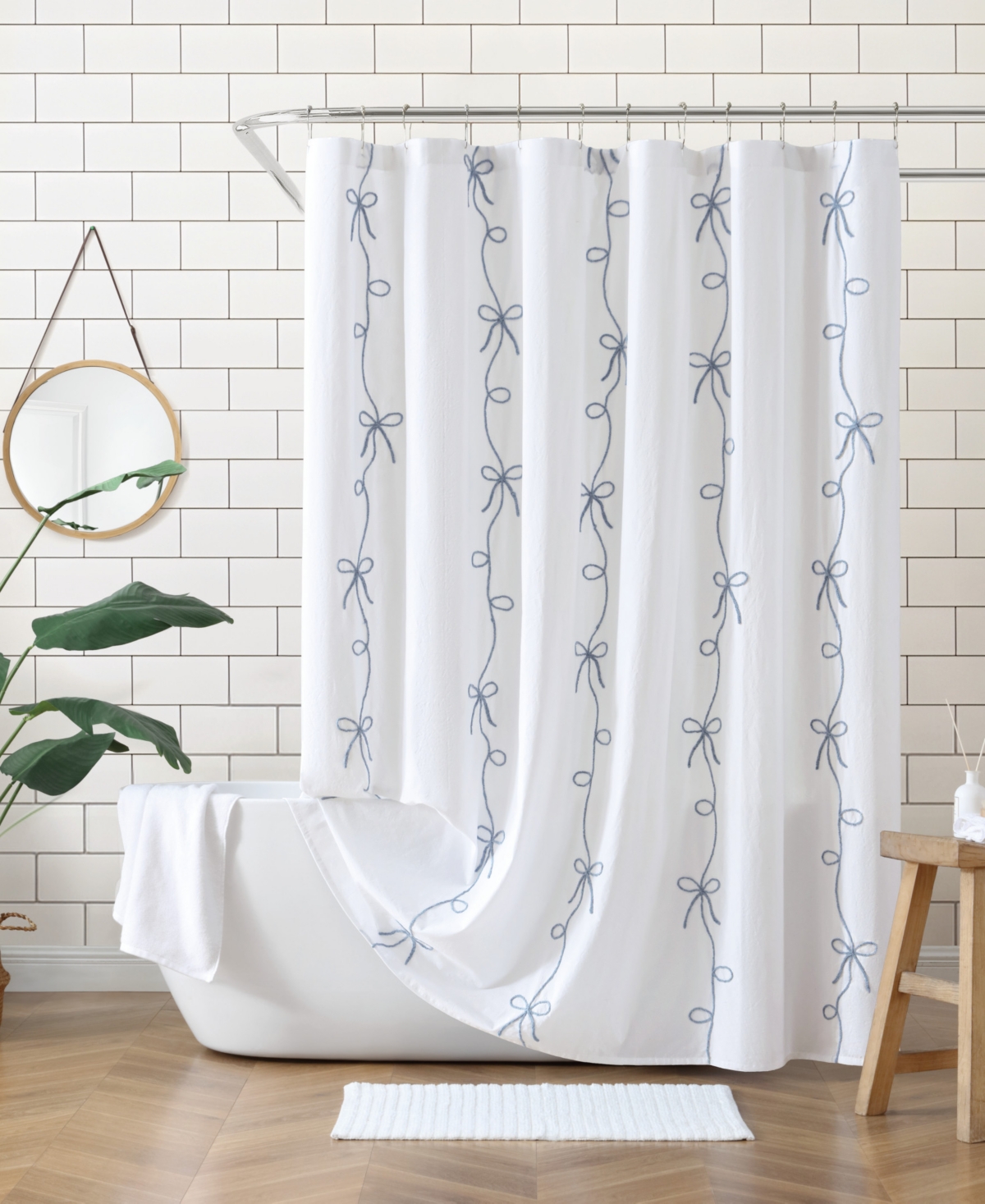 Peri Home Sasha Bows Shower Curtain, 72" X 72" In White