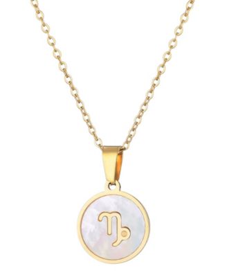 Adornia Tarnish Resistant Gold Mother of Pearl Zodiac Necklace - White-Capricorn 20$